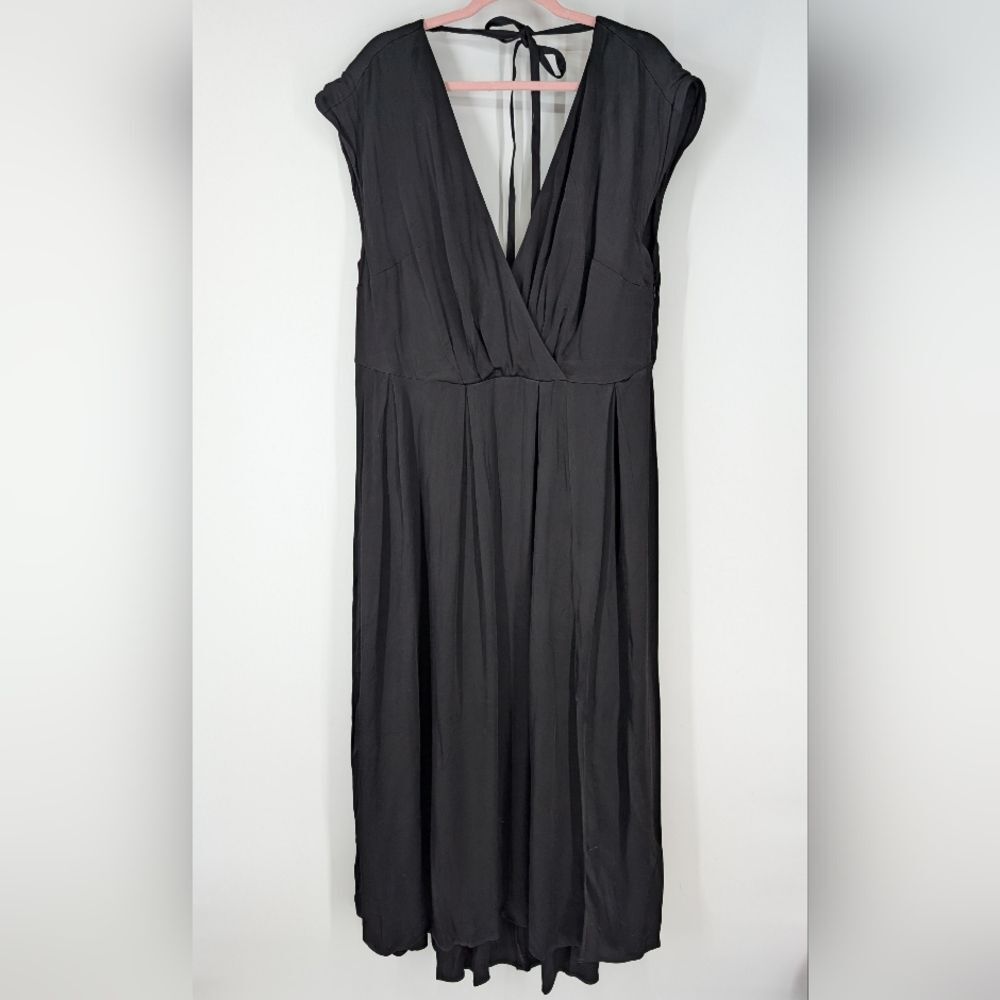 Eloquii Plus Size V-Neck V-Back Tie Black Cap Sleeve Formal Maxi Dress 18